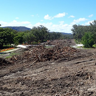 Soil revealed after vegetation is cleared on a block of land